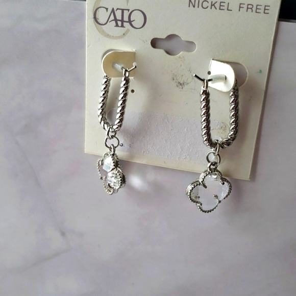 Cato Cutout Crystal Floral Filagree Chain Earrings In Nickel Free Silvertone - Picture 3 of 4